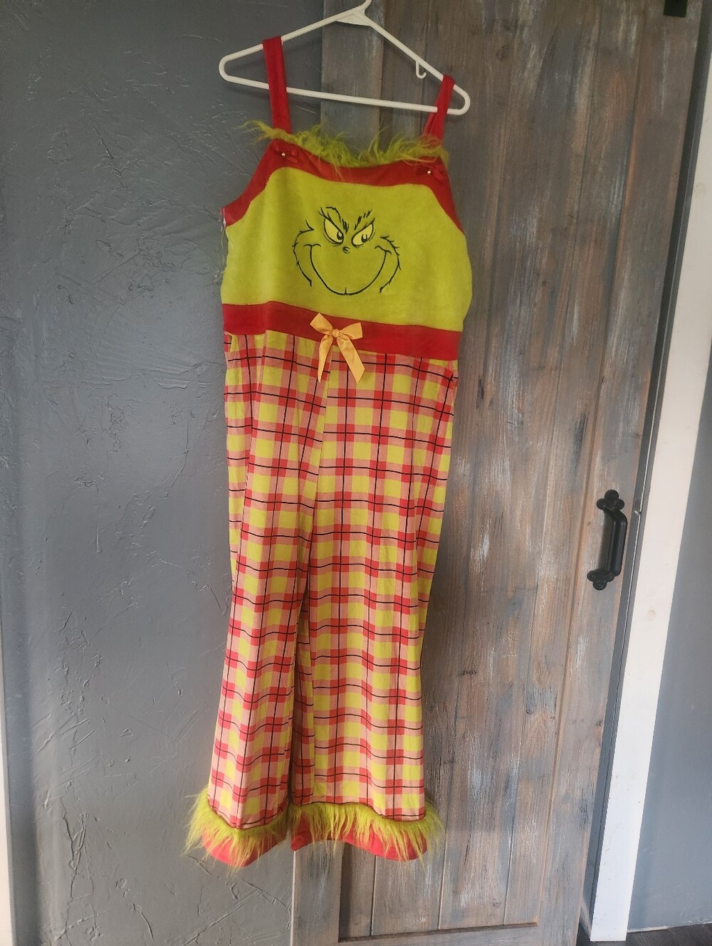 Grinch-Inspired Yellow & Red Plaid Jumpsuit